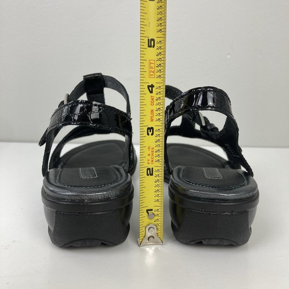 ECCO Sensata T-Strap Wedge Sandals Black Embossed Leather Alligator‎ Print EU 36 - Picture 4 of 7